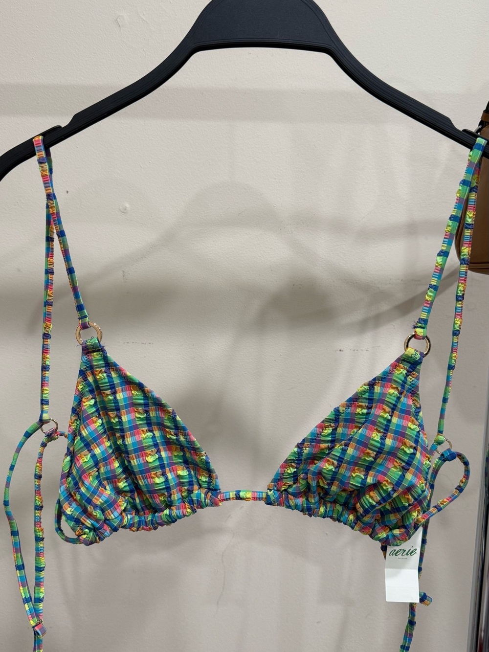 Aerie Multicolor Plaid Triangle Bikini Top Size M NWT